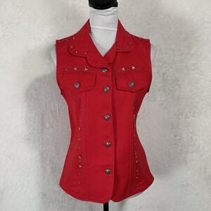 Vintage Red Embellished Vest Size Small Western Bling Studded Gem‎ Biker Western
